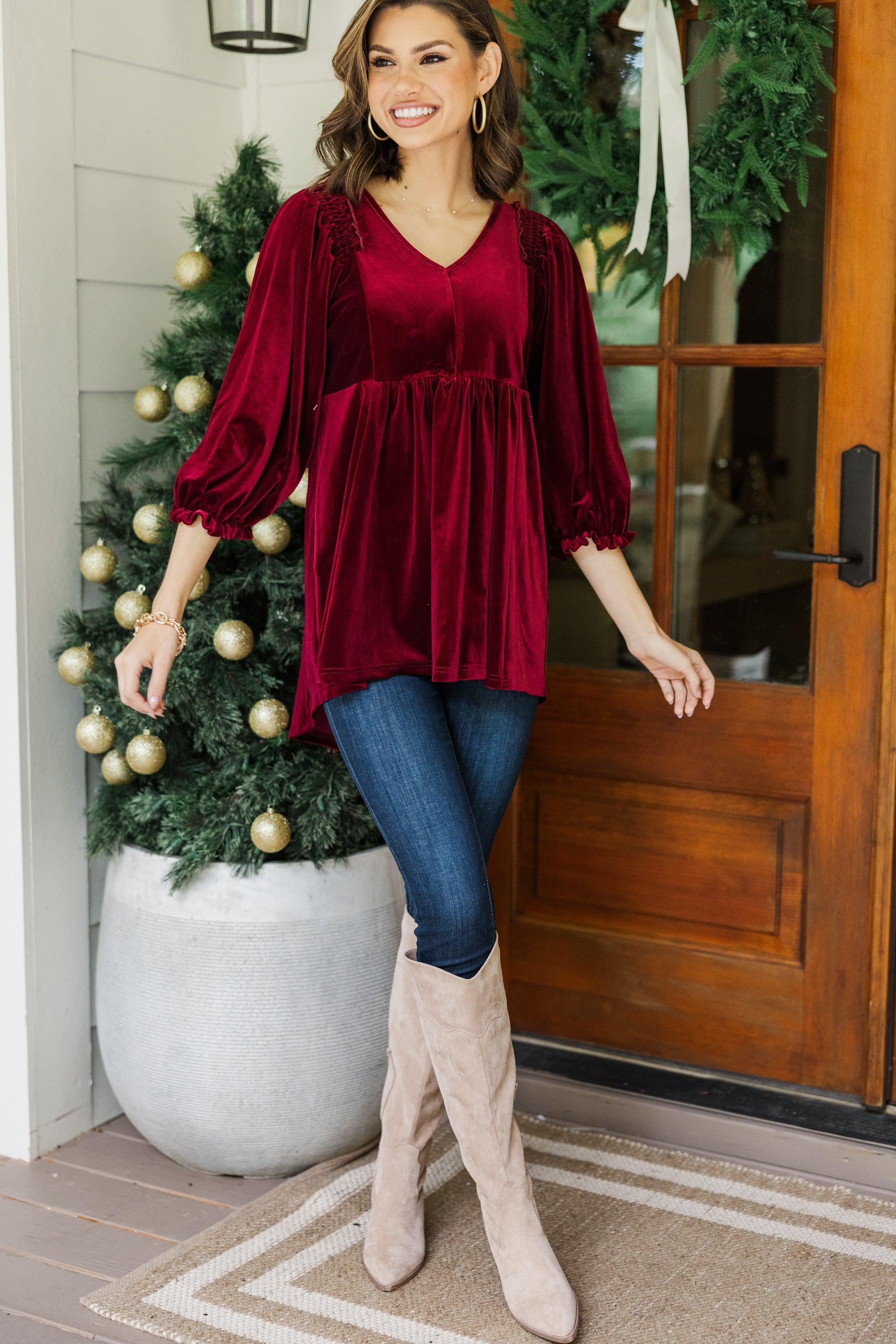 Put Yourself First Dark Red Velvet Tunic Female Product Image