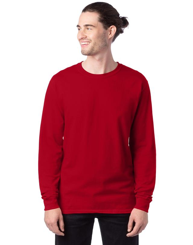 Hanes Essentials Mens Cotton Long Sleeve T-Shirt Deep Red XL Product Image