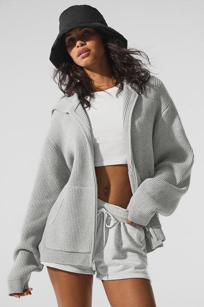 Domain Rib Knit Full Zip Sweater - Athletic Heather Grey Product Image