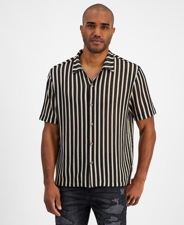 Guess Mens Short Sleeve Button-Down Panama Stripe Shirt Product Image