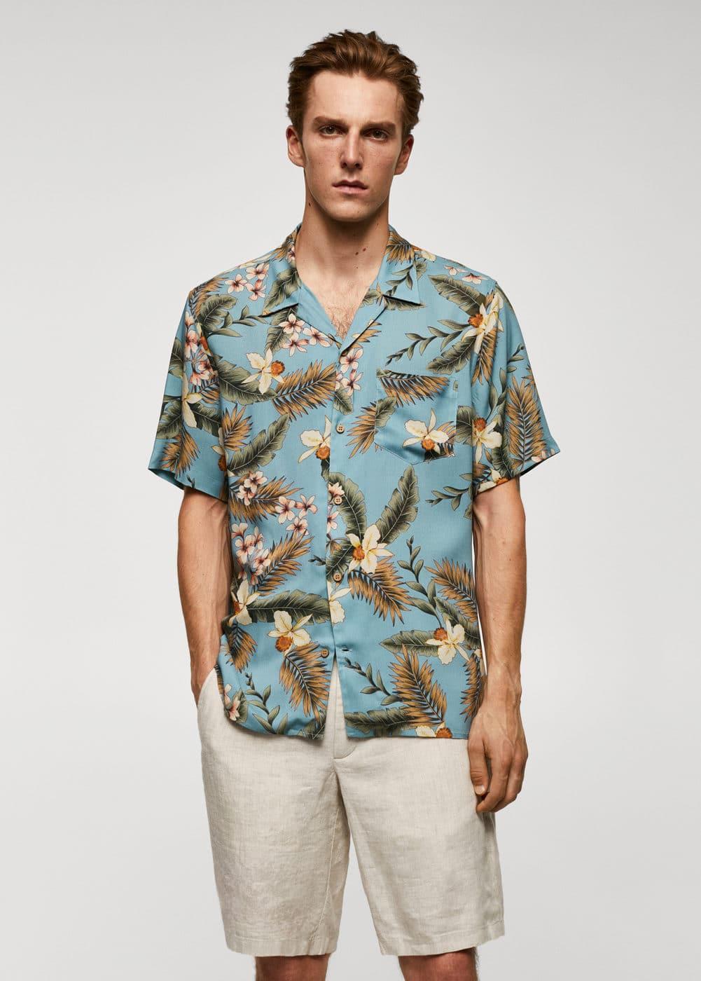 MANGO MAN - Regular-fit Hawaiian print shirt sky blue - XL - Men Product Image