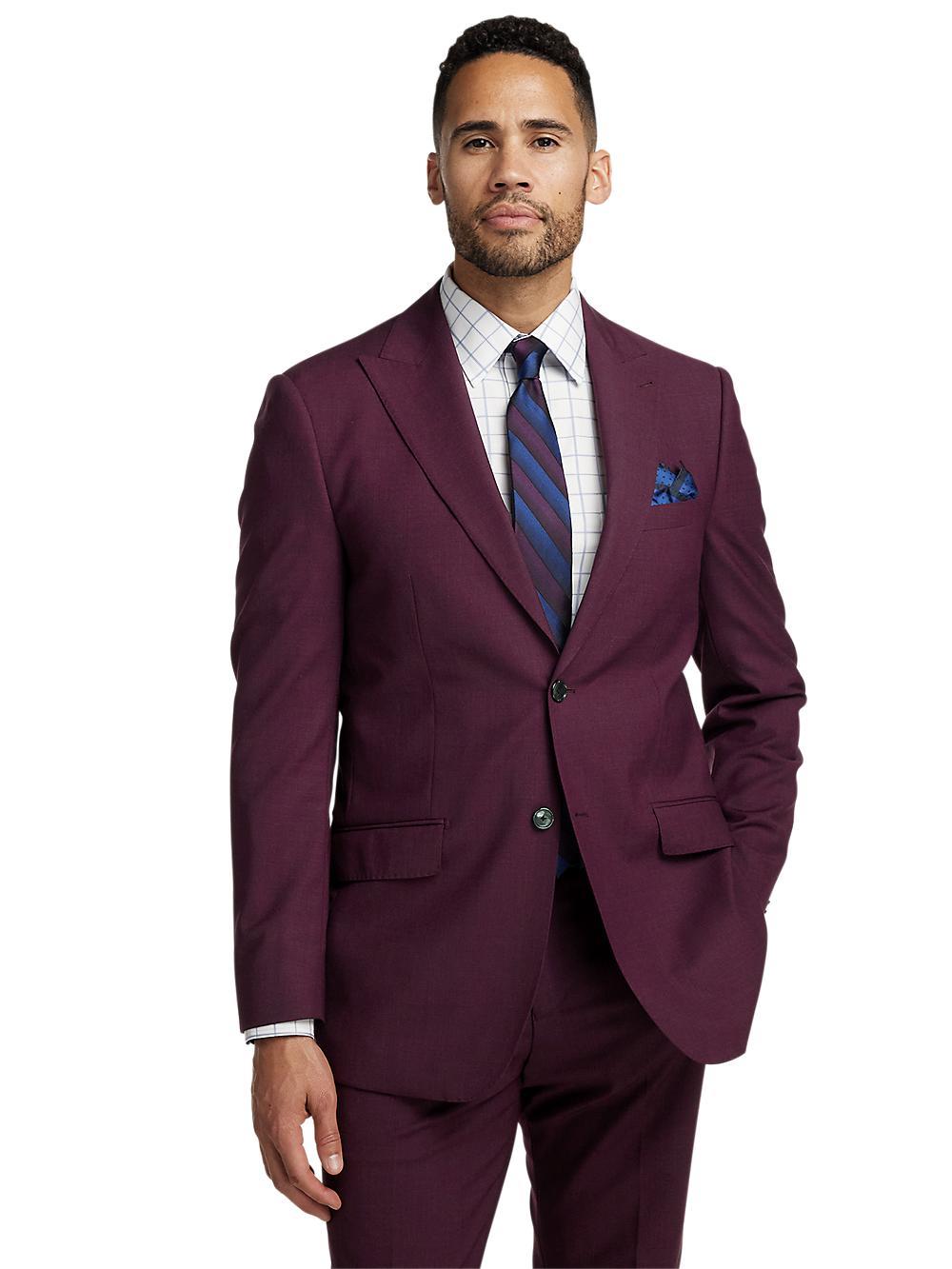 Wool Stretch Bengaline Peak Lapel Suit Jacket - Plum Product Image