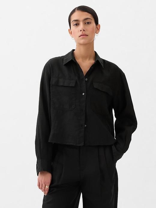 Oversized Linen Cropped Shirt Product Image