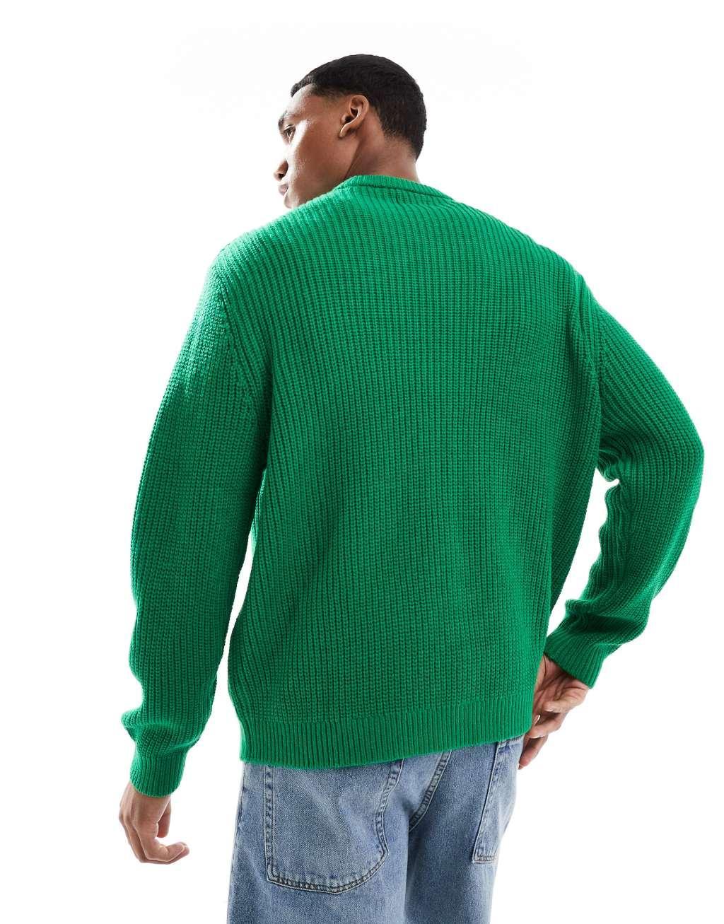 ASOS DESIGN oversized knit fisherman ribbed sweater in green Product Image