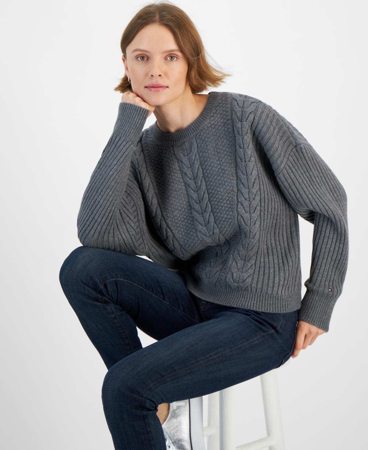 Tommy Hilfiger Womens Ribbed Cable-Knit Sweater Product Image