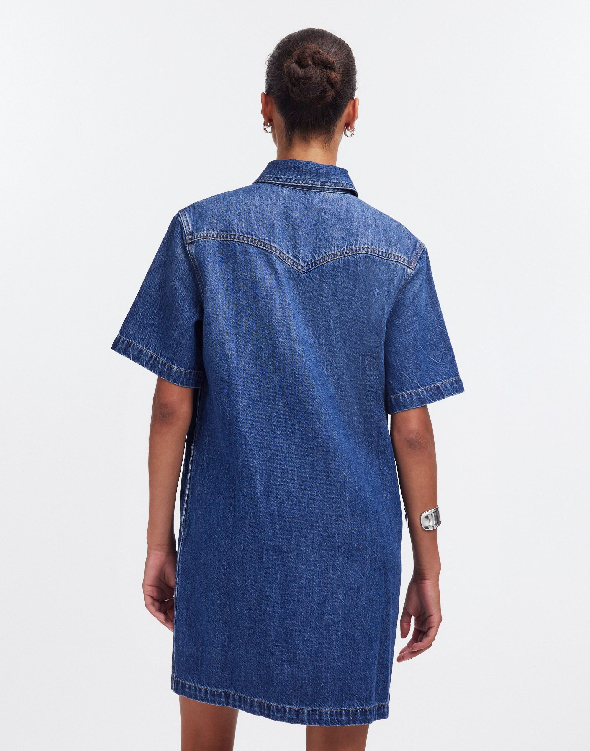 Denim Oversized Short-Sleeve Shirtdress in Santee Wash Product Image