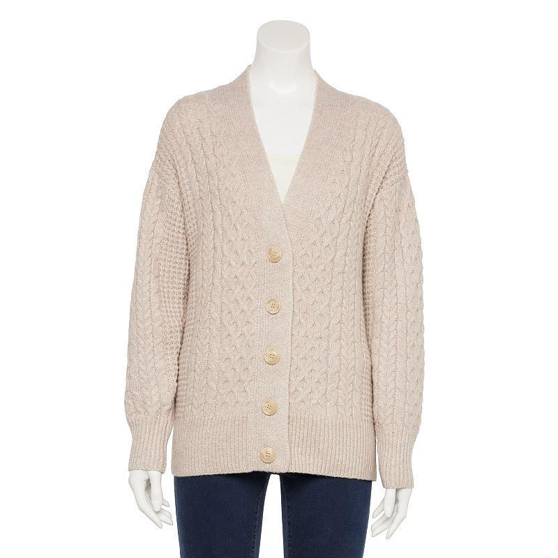 Womens LC Lauren Conrad Cabled Cardigan Sweater Brown Product Image