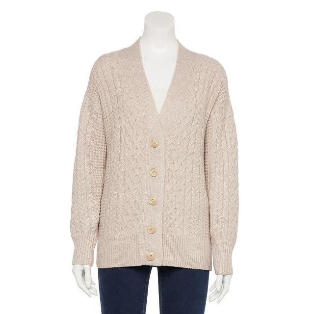 Womens LC Lauren Conrad Cabled Cardigan Sweater Brown Product Image