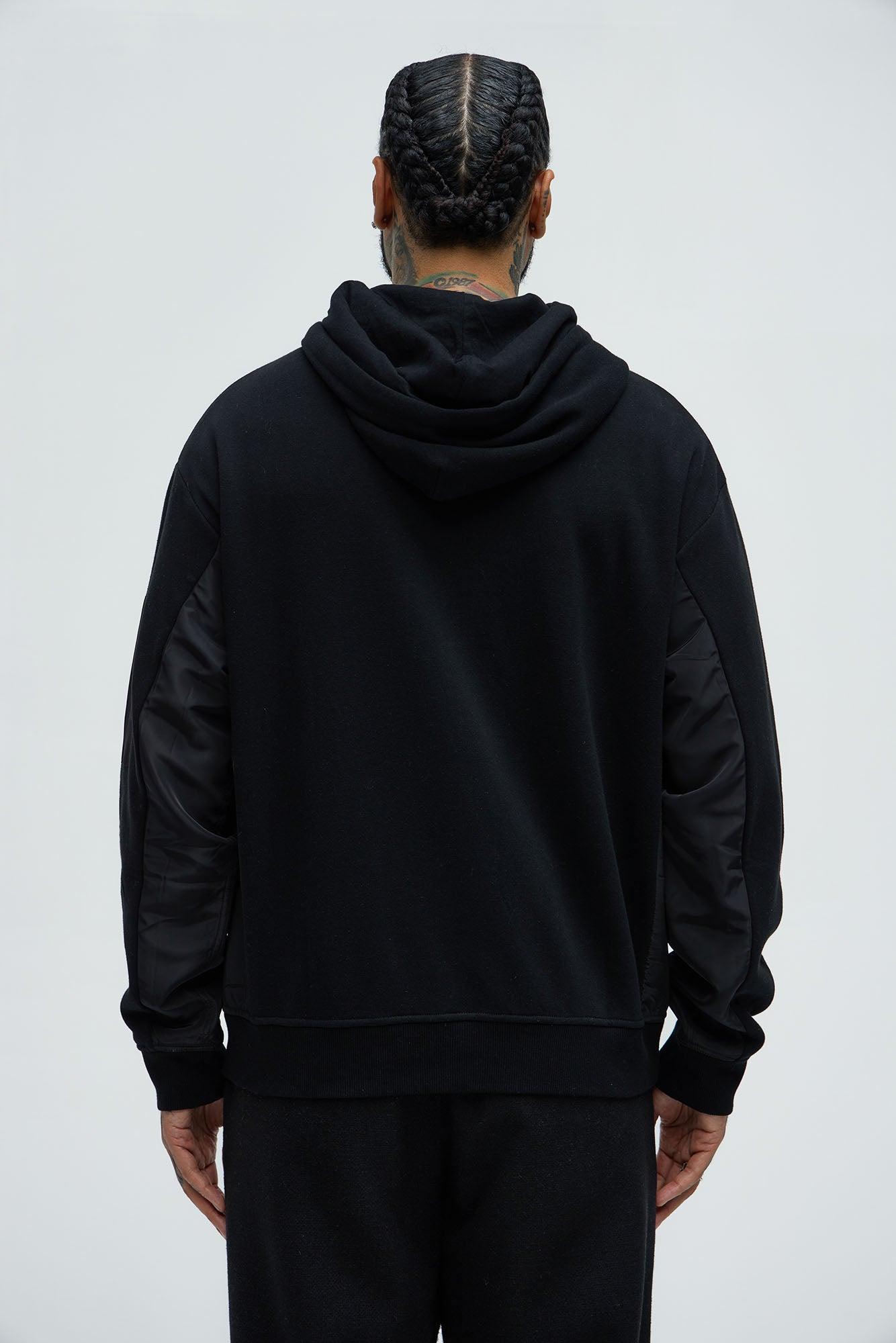 Tyson Faux Bomber Zip Up Hoodie - Black Product Image