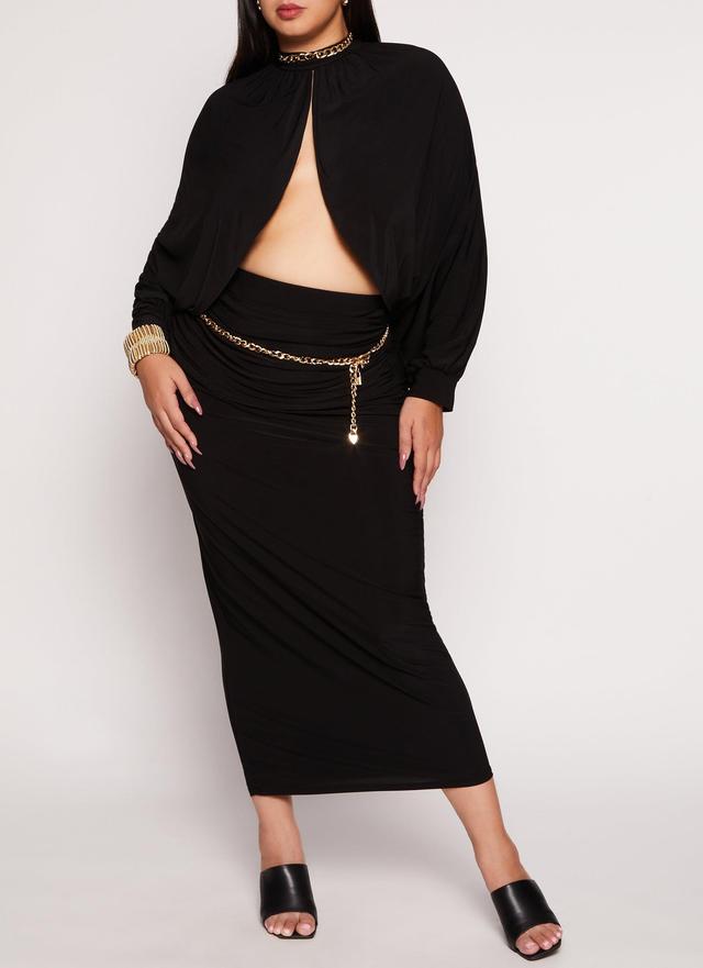 Womens Plus Size Ruched High Waist Maxi Skirt Product Image