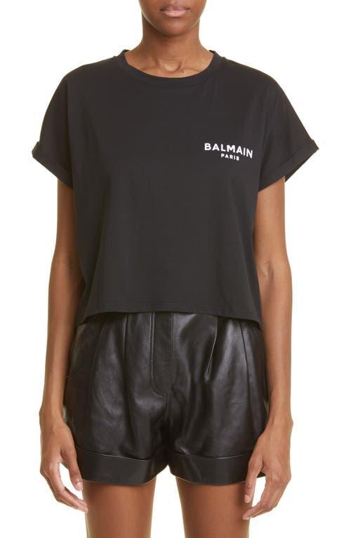 Balmain Flocked Logo Crop T-Shirt Product Image