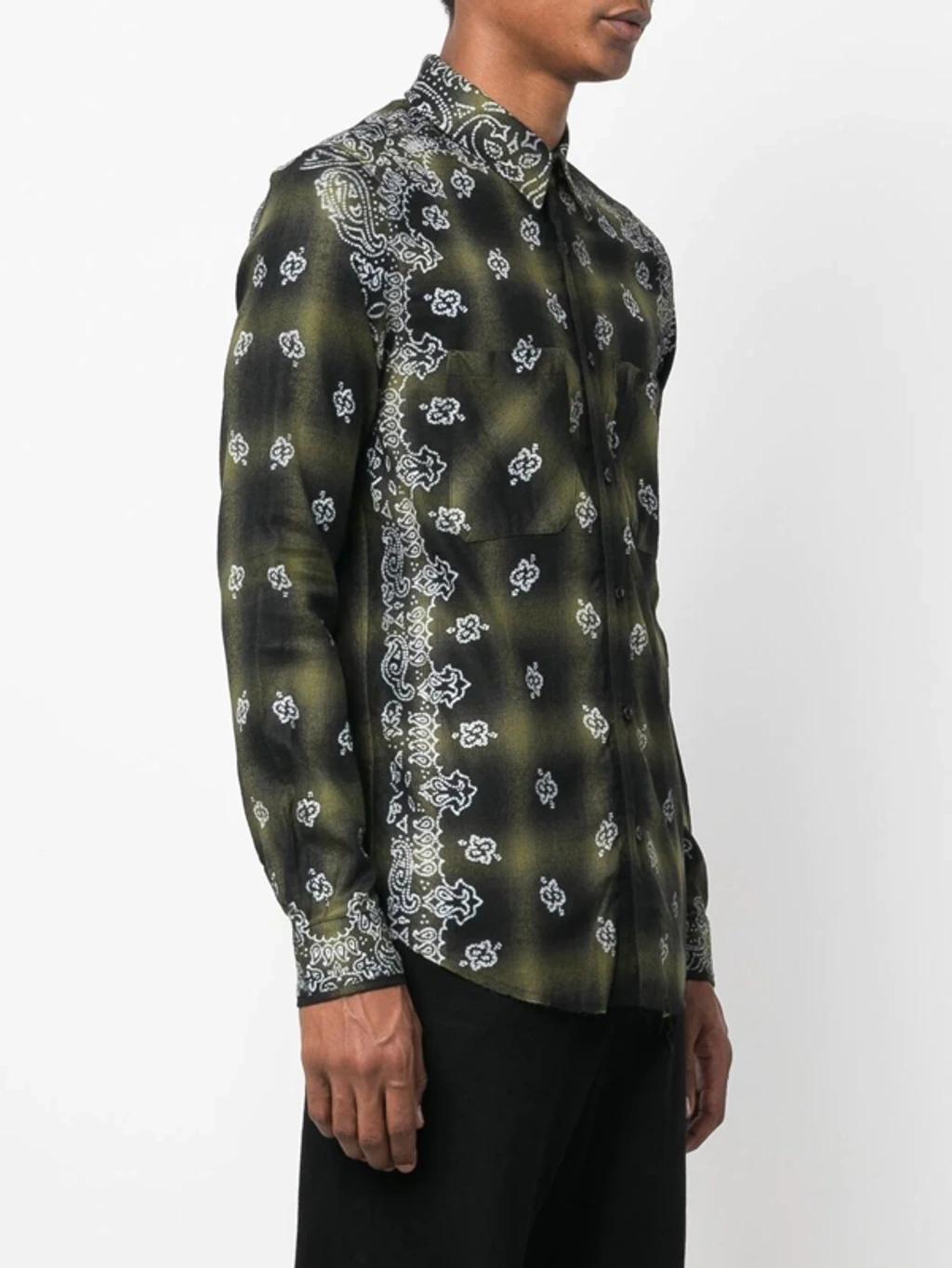 Black Paisley Bandana Print Canvas Shirt In Black&white Product Image