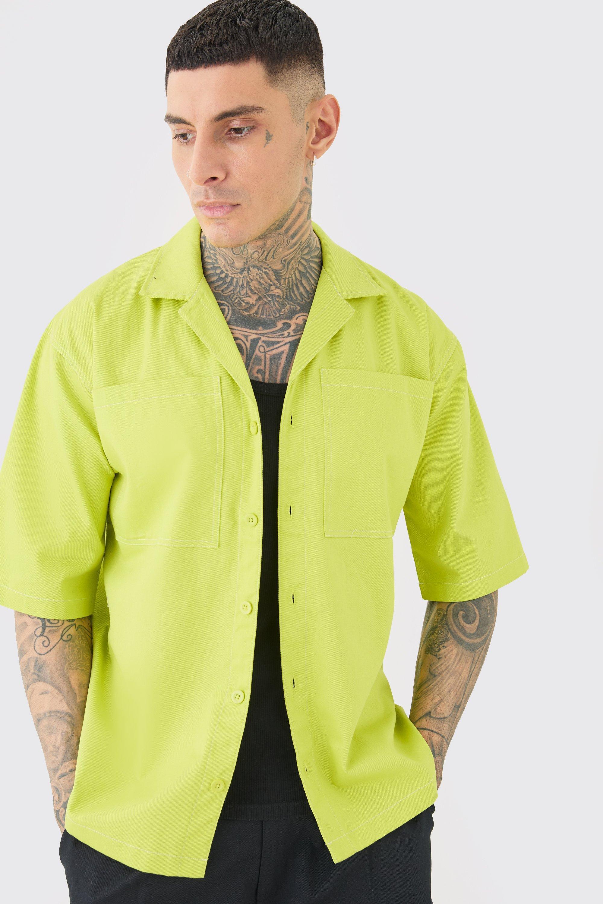 Tall Twill Drop Revere Contrast Stitch Shirt | boohooMAN USA Product Image