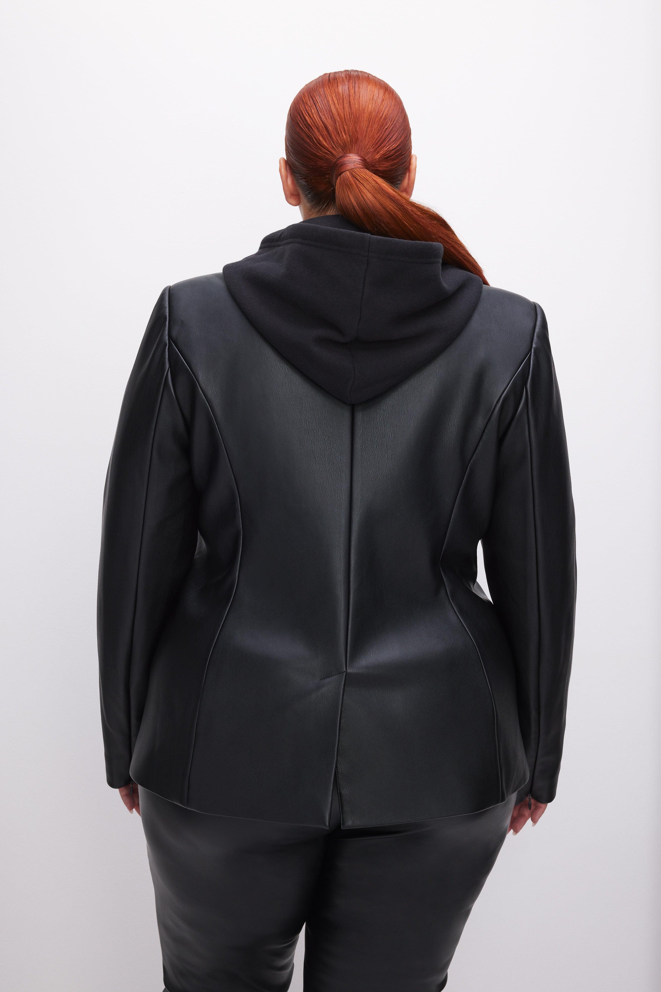 FAUX LEATHER SCULPTED BLAZER | BLACK001 Product Image