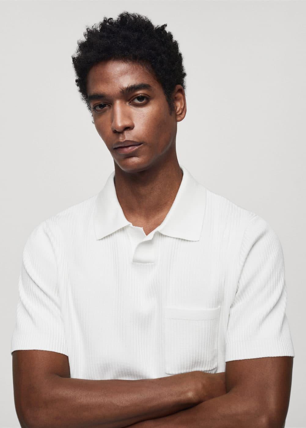 MANGO MAN - Short sleeve ribbed polo shirt whiteMen Product Image