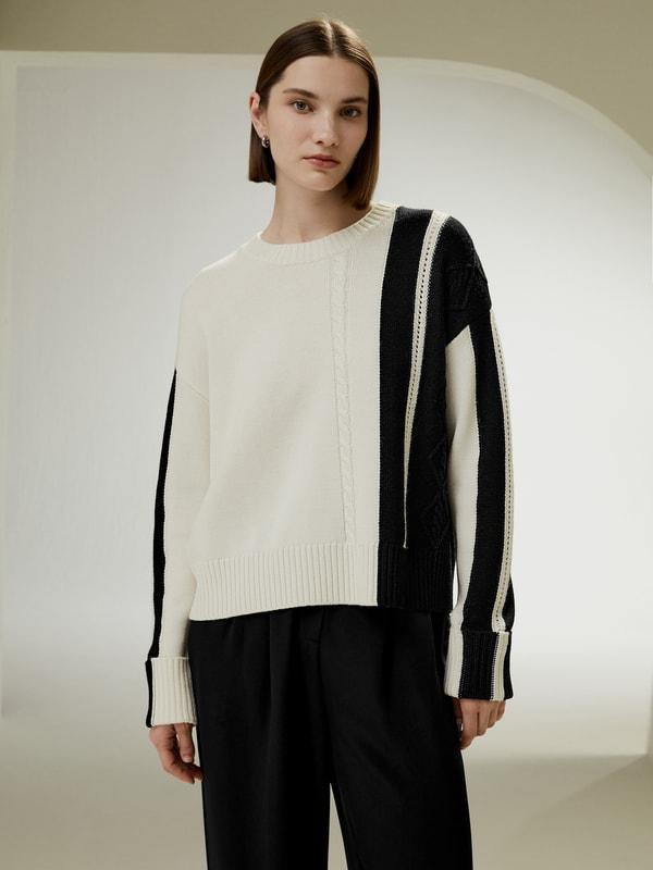 Bicolor Stripe Knit Wool Sweater Product Image