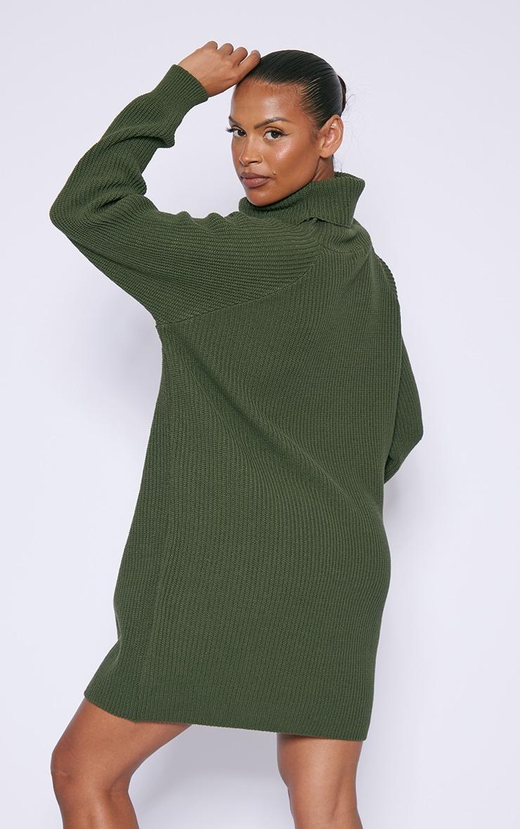 Maternity Olive Khaki High Neck Oversized Sweater Dress Product Image