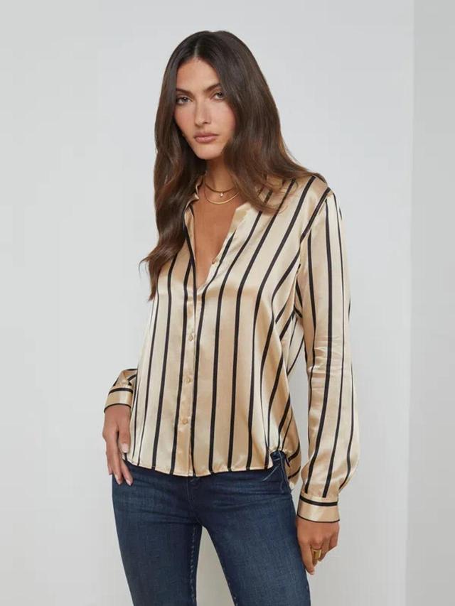 Tyler Silk Blouse In Almond/black Stripe Product Image