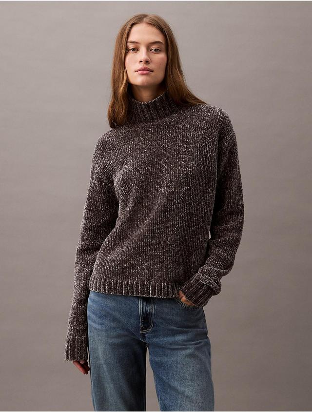 Calvin Klein Womens Chenille Relaxed Turtleneck Sweater - Grey - XS Product Image