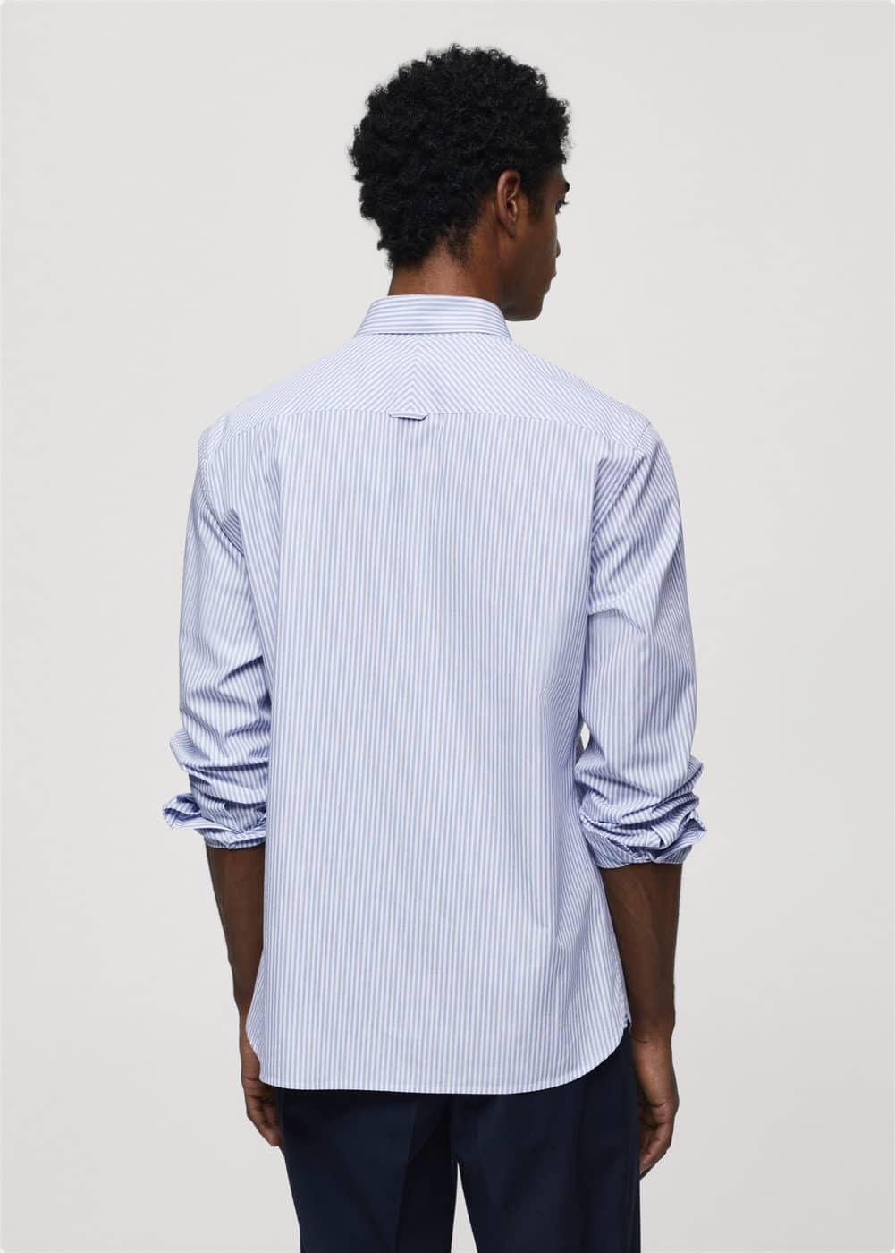 MANGO MAN - Regular fit striped cotton shirt blueMen Product Image