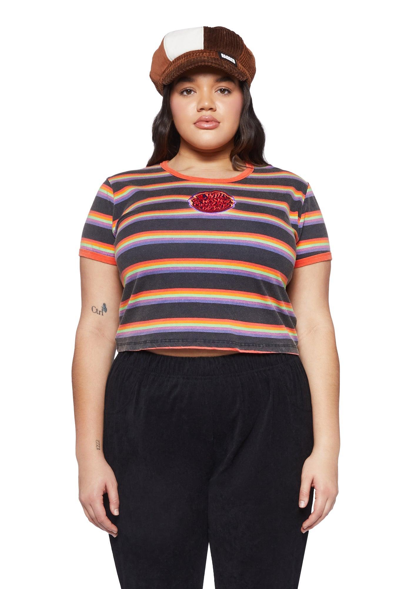 Plus Size Dolls Kill x Willy Wonka Striped Ringer Embroidered Patch Tee - Multi Product Image