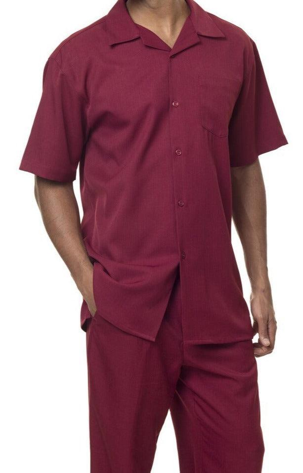 Men's 2 Piece Walking Suit Summer Short Sleeves in Burgundy Male Product Image