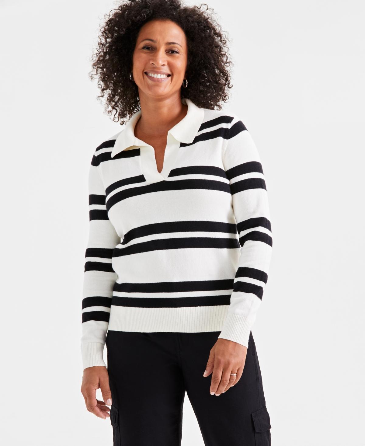 Style & Co Womens Striped Johnny-Collar Sweater, Created for Macys Product Image