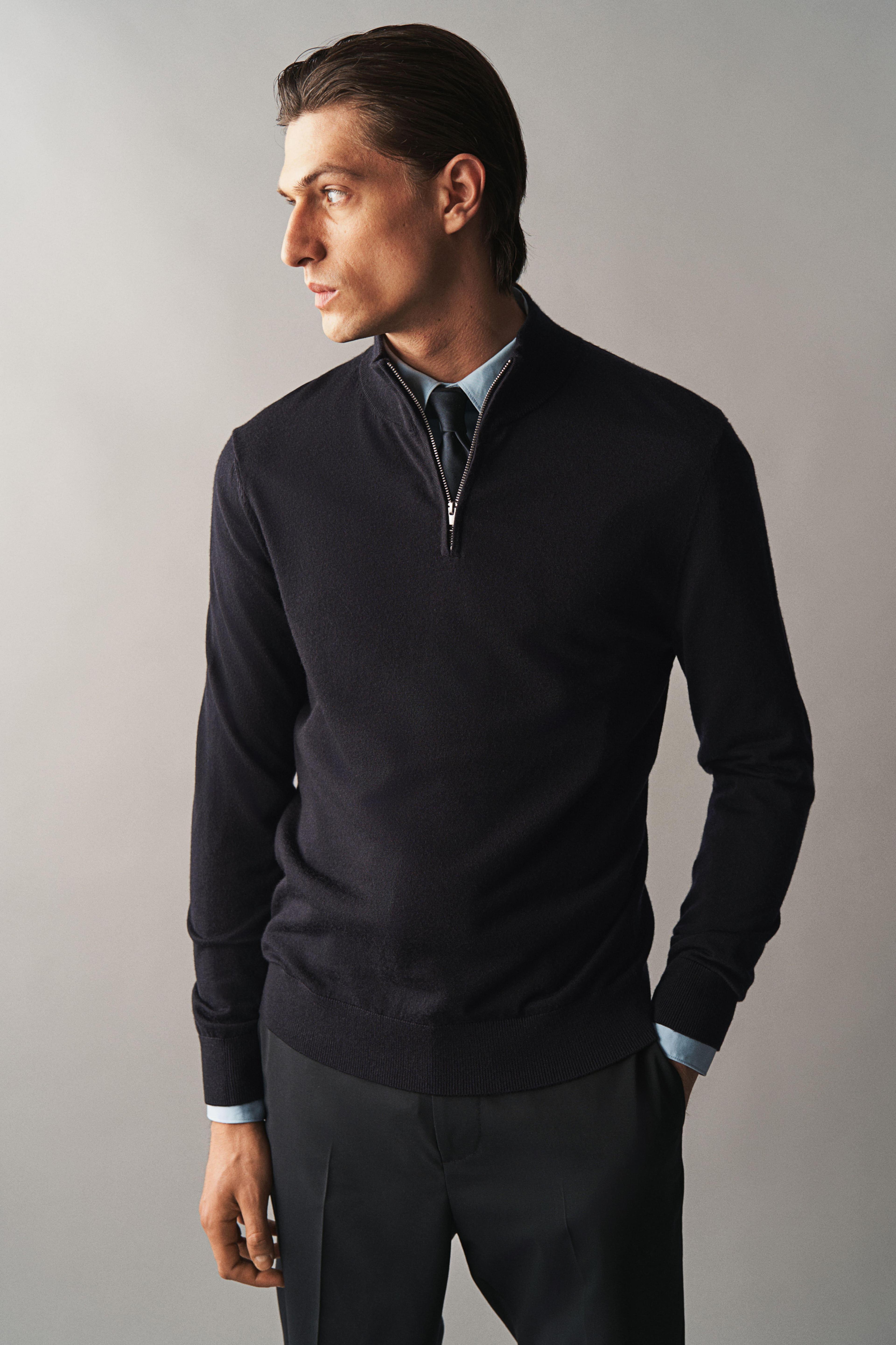 Slim Fit Half-Zip Merino Wool Sweater Product Image