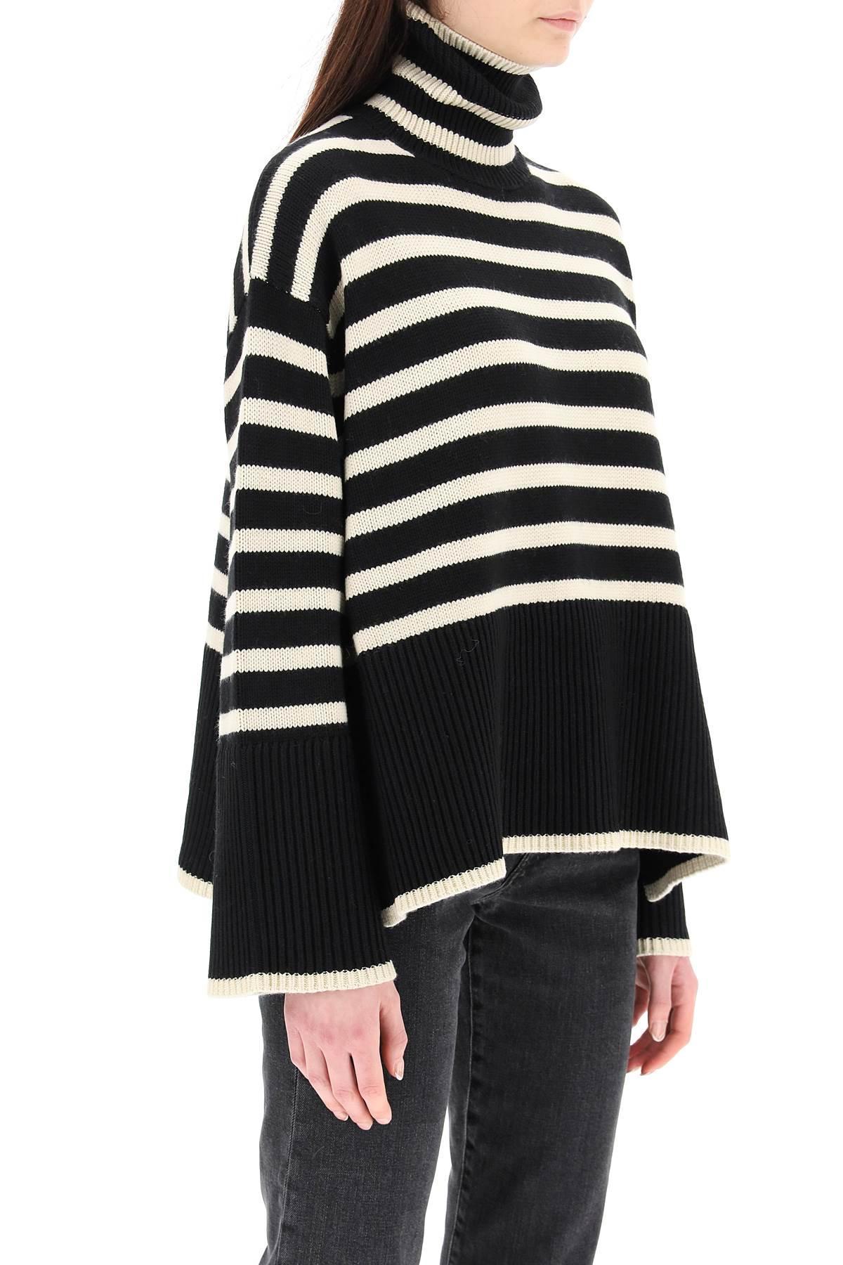 Striped Wool Turtle-neck Sweater In Black Product Image