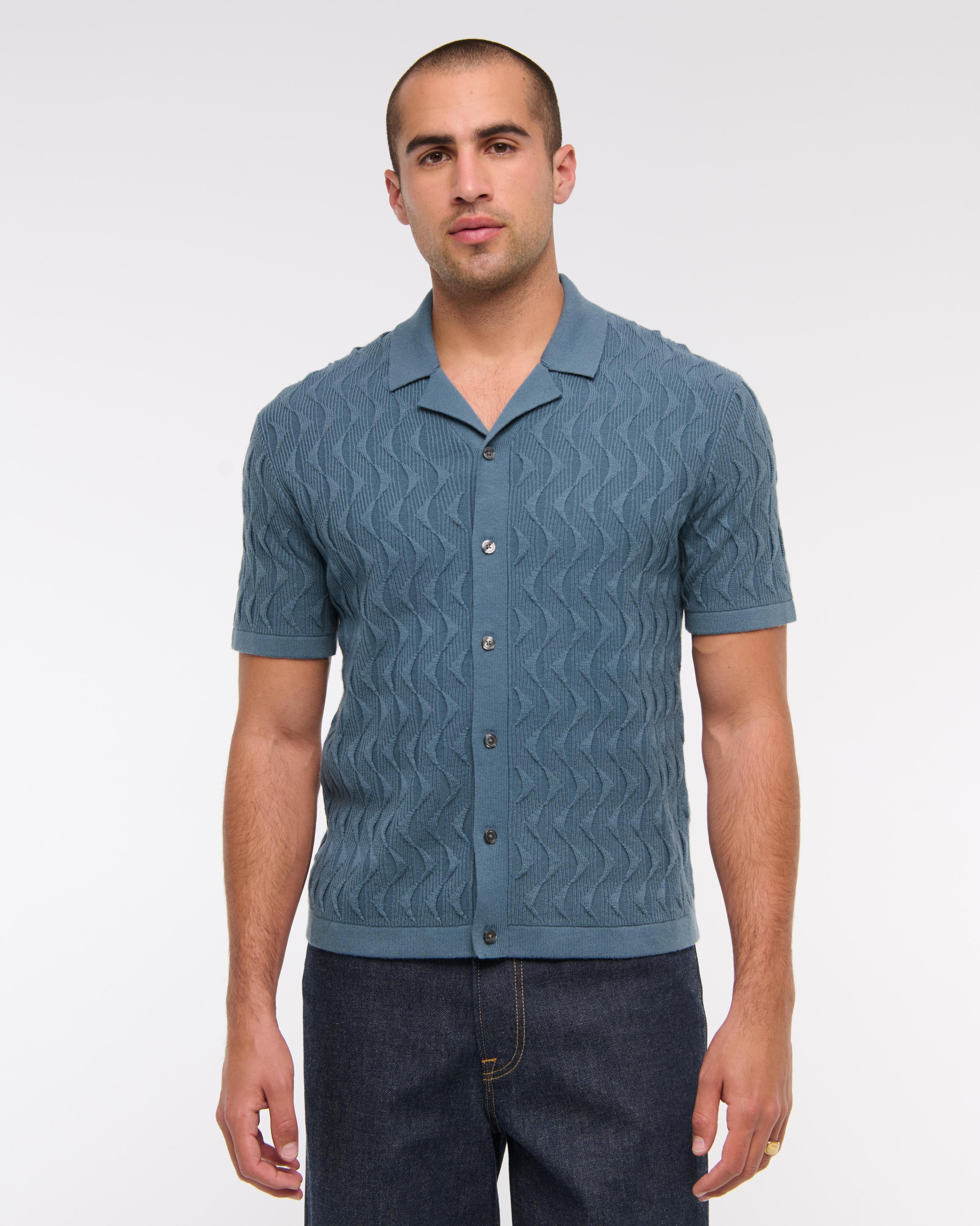 Geometric Stitch Button-Through Sweater Polo Product Image