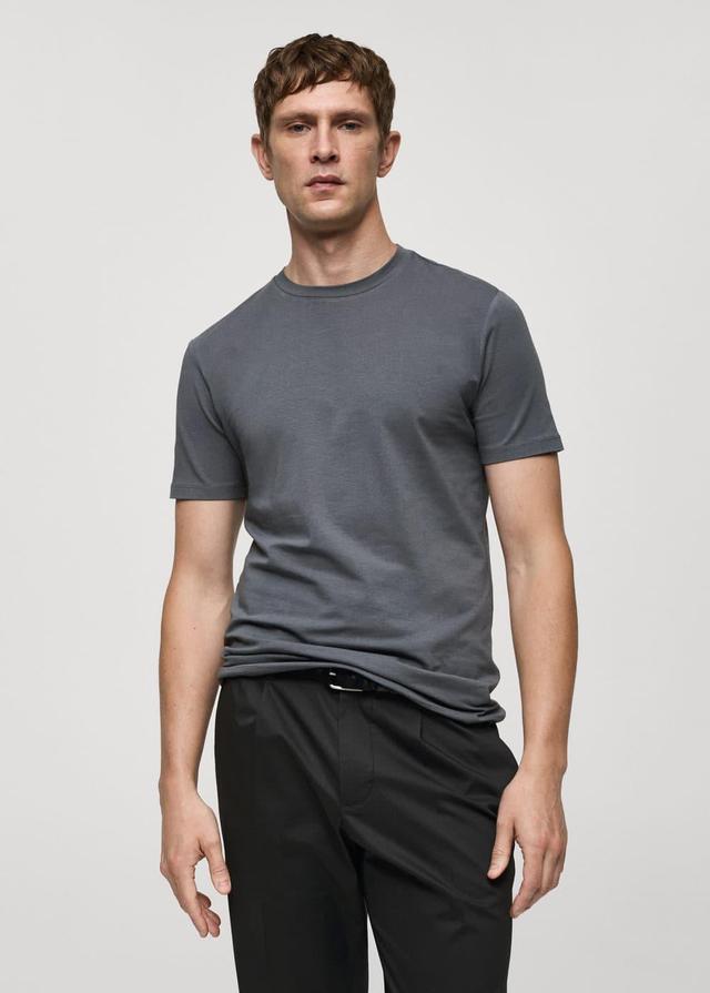 MANGO MAN - Stretch cotton T-shirt medium greyMen Product Image