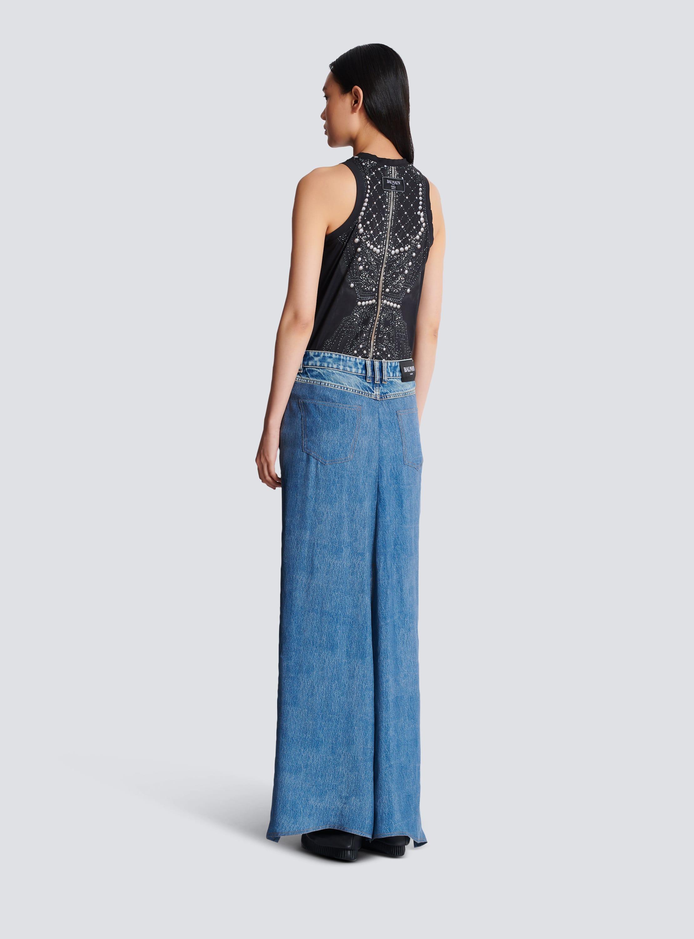 Denim jeans with draped skirt Product Image