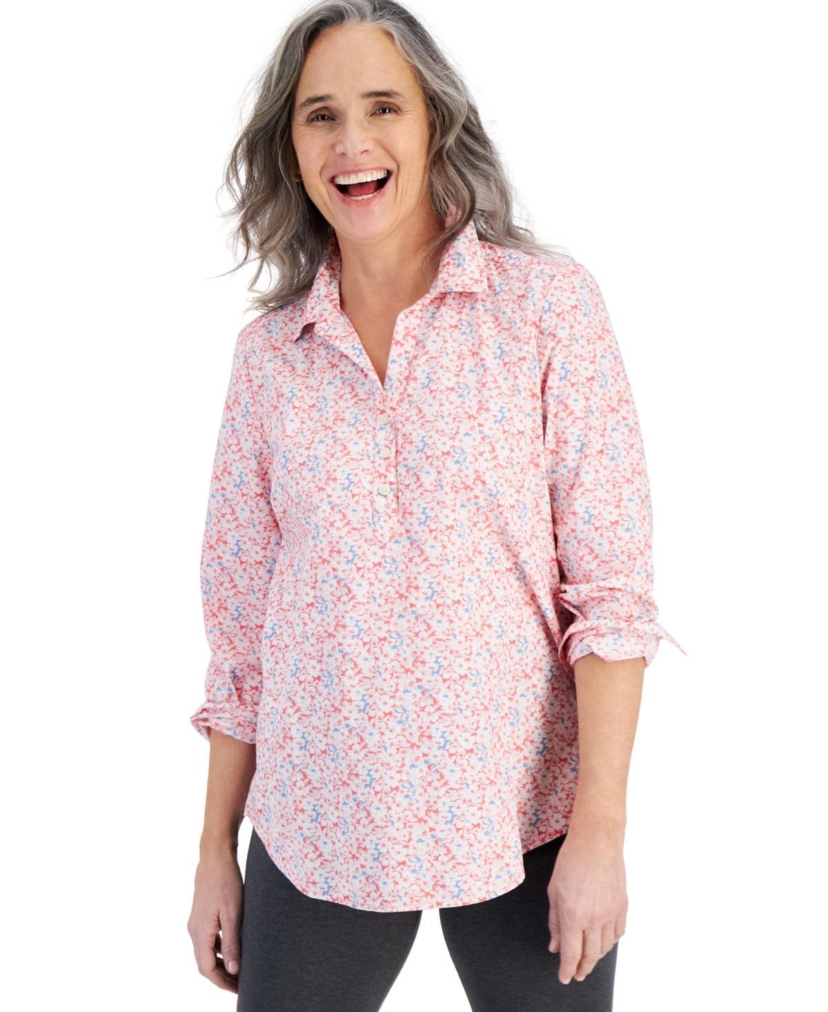 Style & Co Womens Printed Cotton Split-Neck Popover Shirt, Created for Macys Product Image