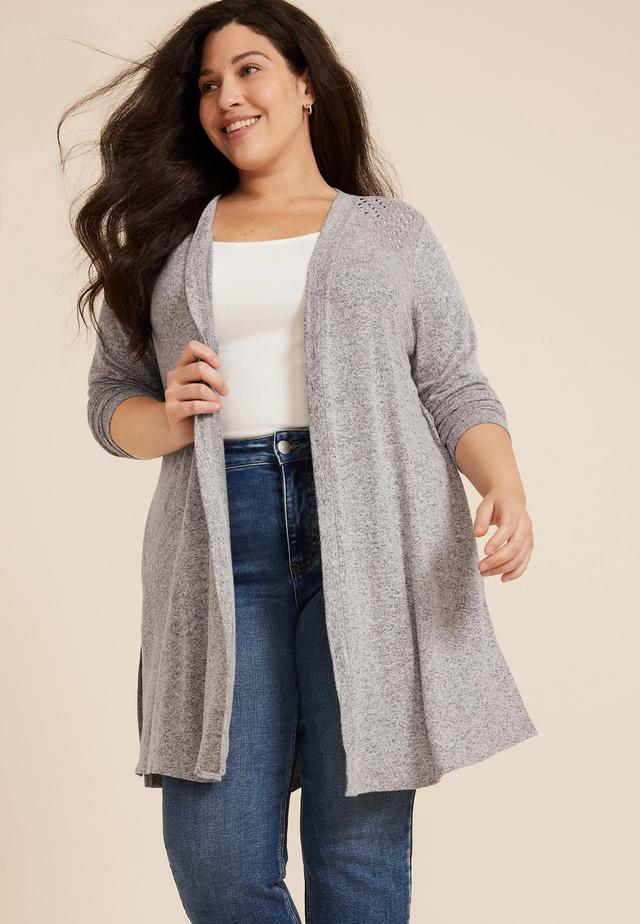 Maurices Plus Size Womens Hacci Studded Long Sleeve Cardigan Gray Size 3X Product Image