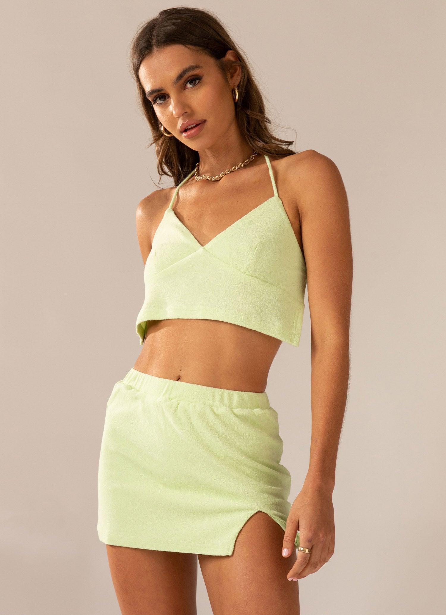 Changing Seasons Terry Mini Skirt - Lime Green Product Image