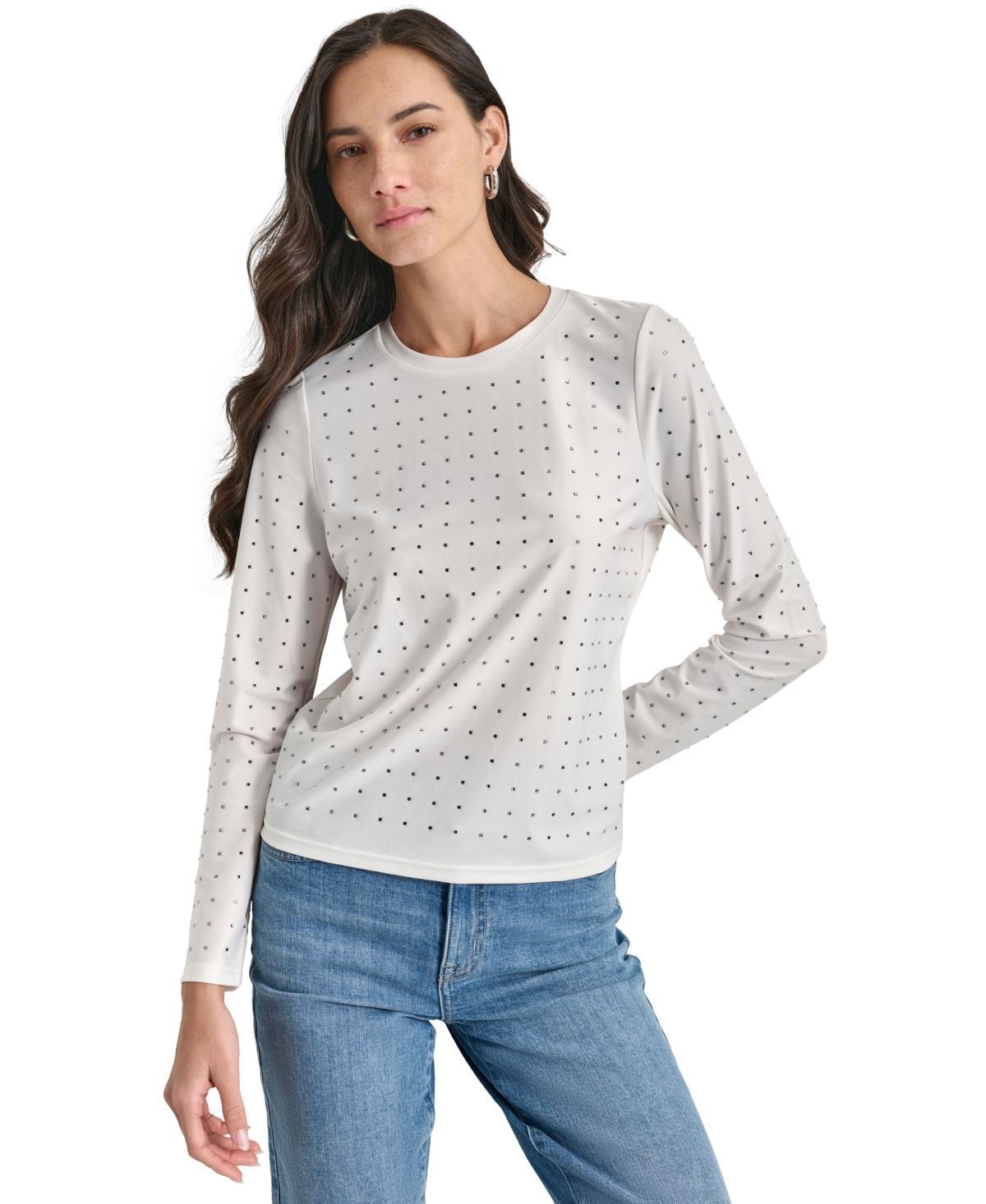 Dkny Jeans Womens Studded Crewneck Long-Sleeve Top Product Image