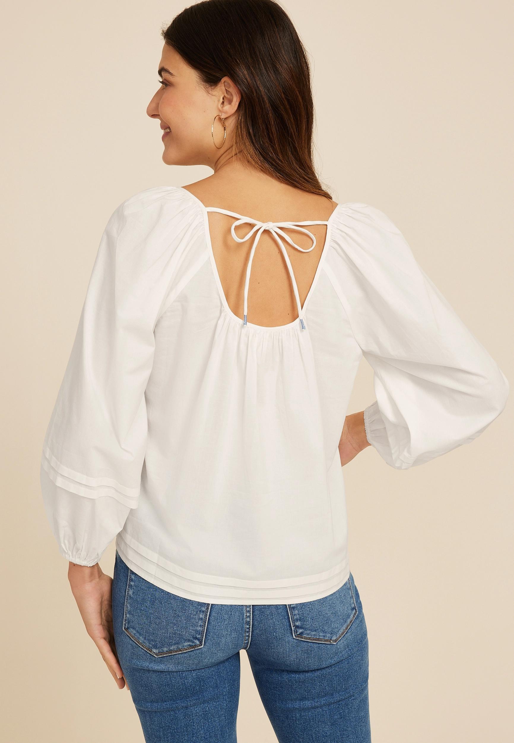 Maurices Womens XX Large Size Embroidered Peasant Blouse White Product Image