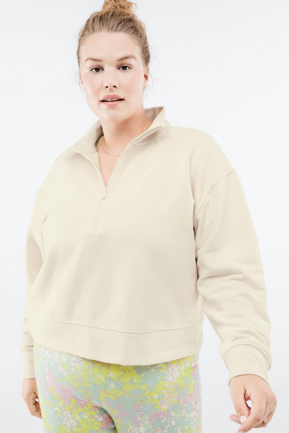 Fabletics Kat Half Zip Pullover Womens Tapioca plus Size 4X Product Image