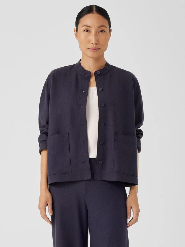 EILEEN FISHER Boiled Wool Jersey Mandarin Collar Shirt Jacketfemale Product Image