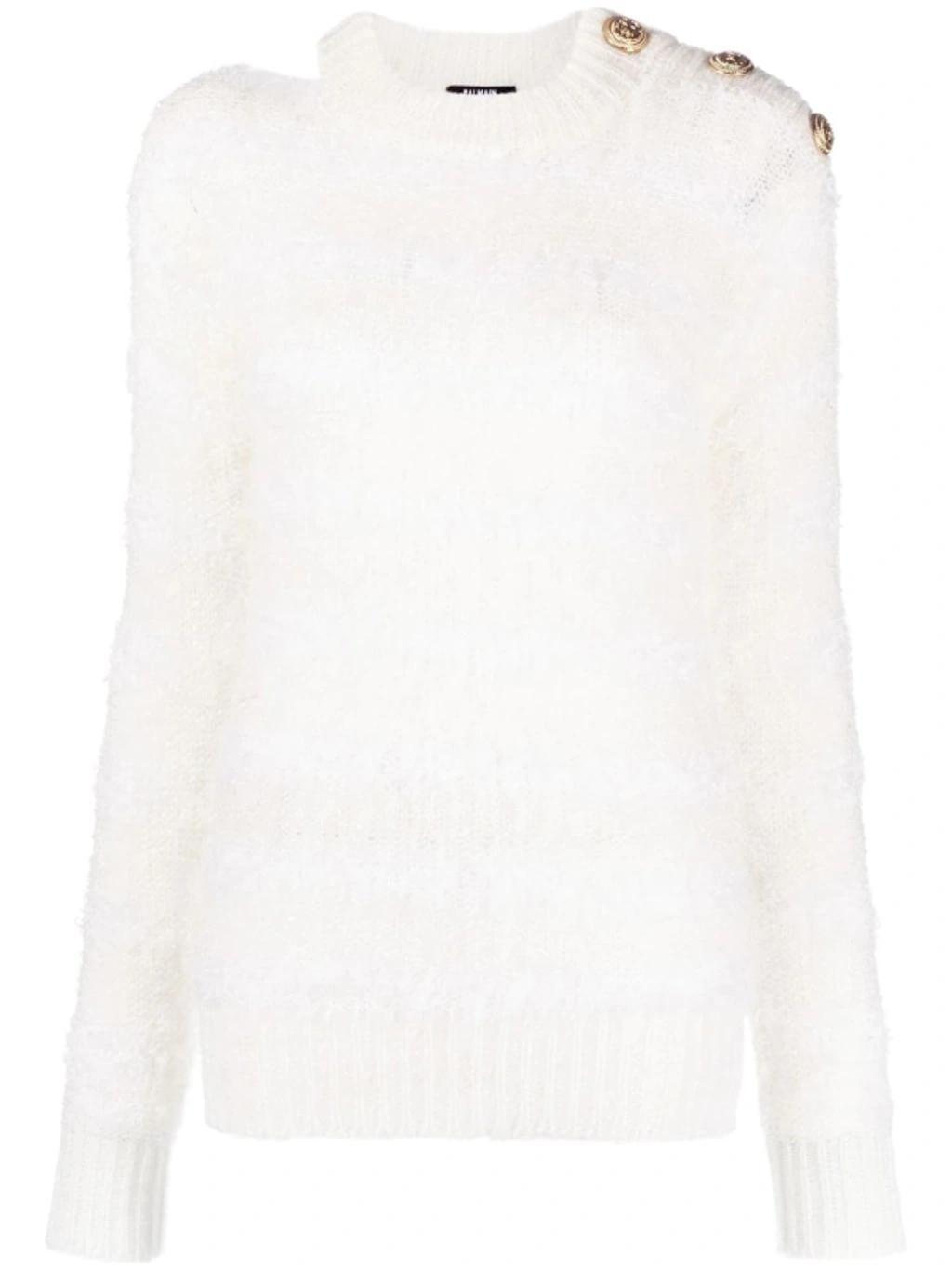 Buttoned Crew-neck Jumper In White Product Image