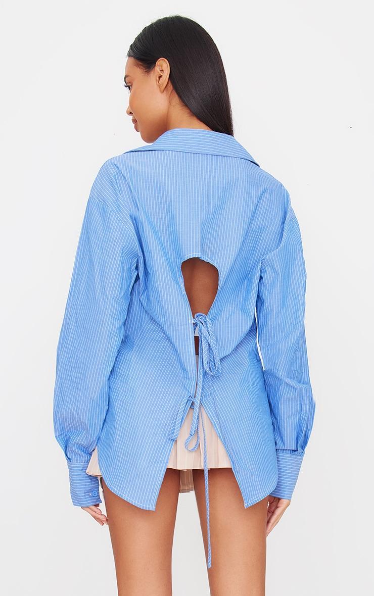 Blue Oversized Striped Cut Out Back Shirt product image