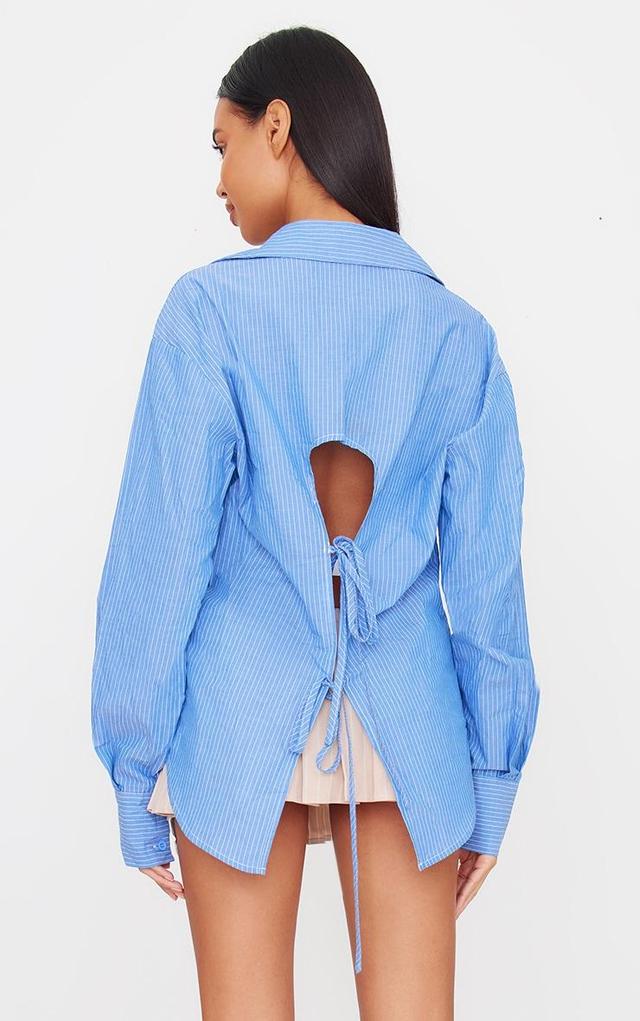 Blue Oversized Striped Cut Out Back Shirt Product Image