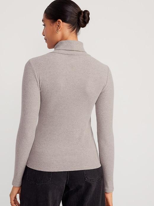 Fitted Plush Rib-Knit Turtleneck Product Image