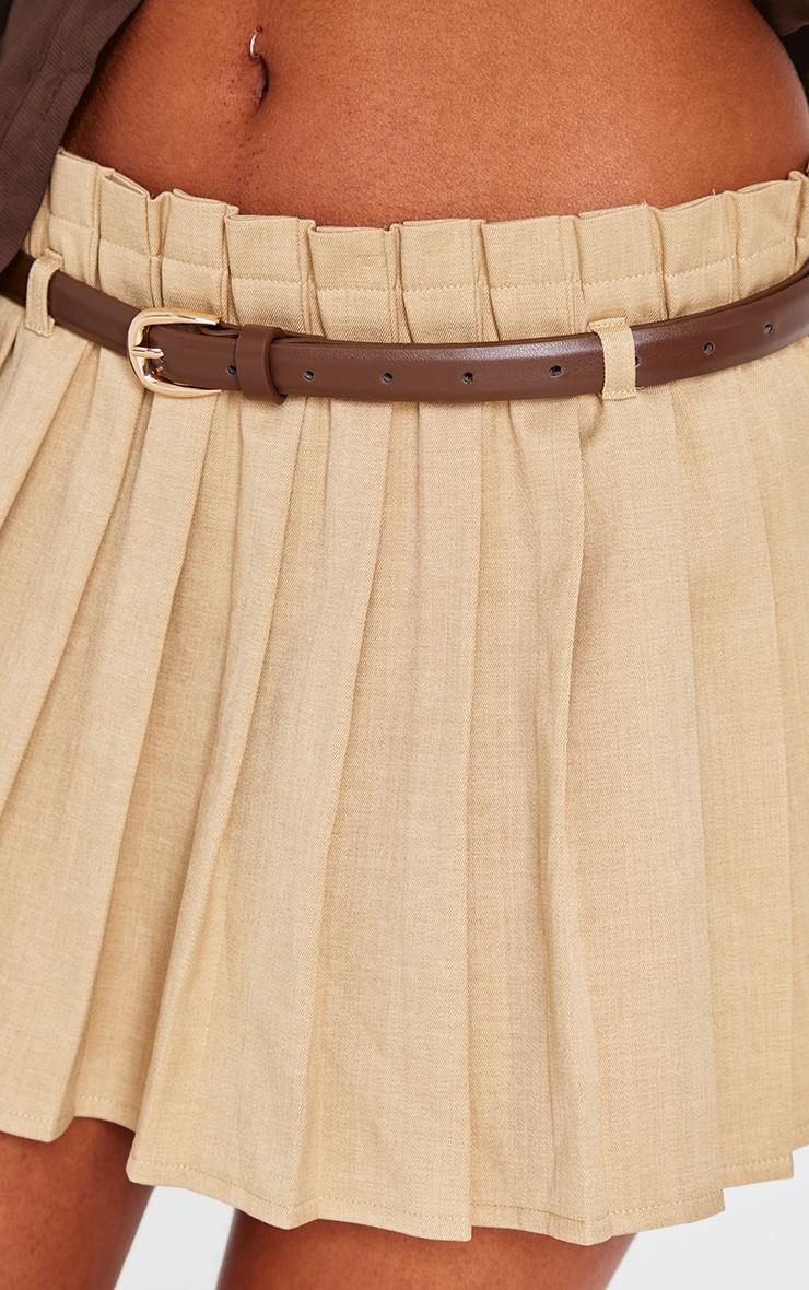 Stone Tailored Woven Pleated Paper Bag Waistband Mini Skirt Product Image