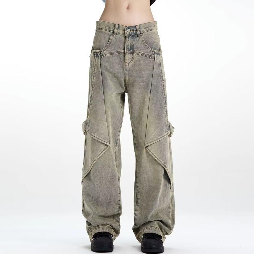 Mid Rise Washed Wide Leg Jeans Product Image