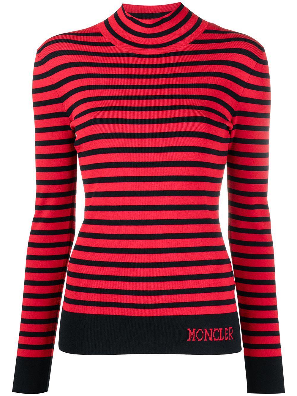 MONCLER Lupetto Striped Knitted Turtleneck Sweater In Dark Red Product Image