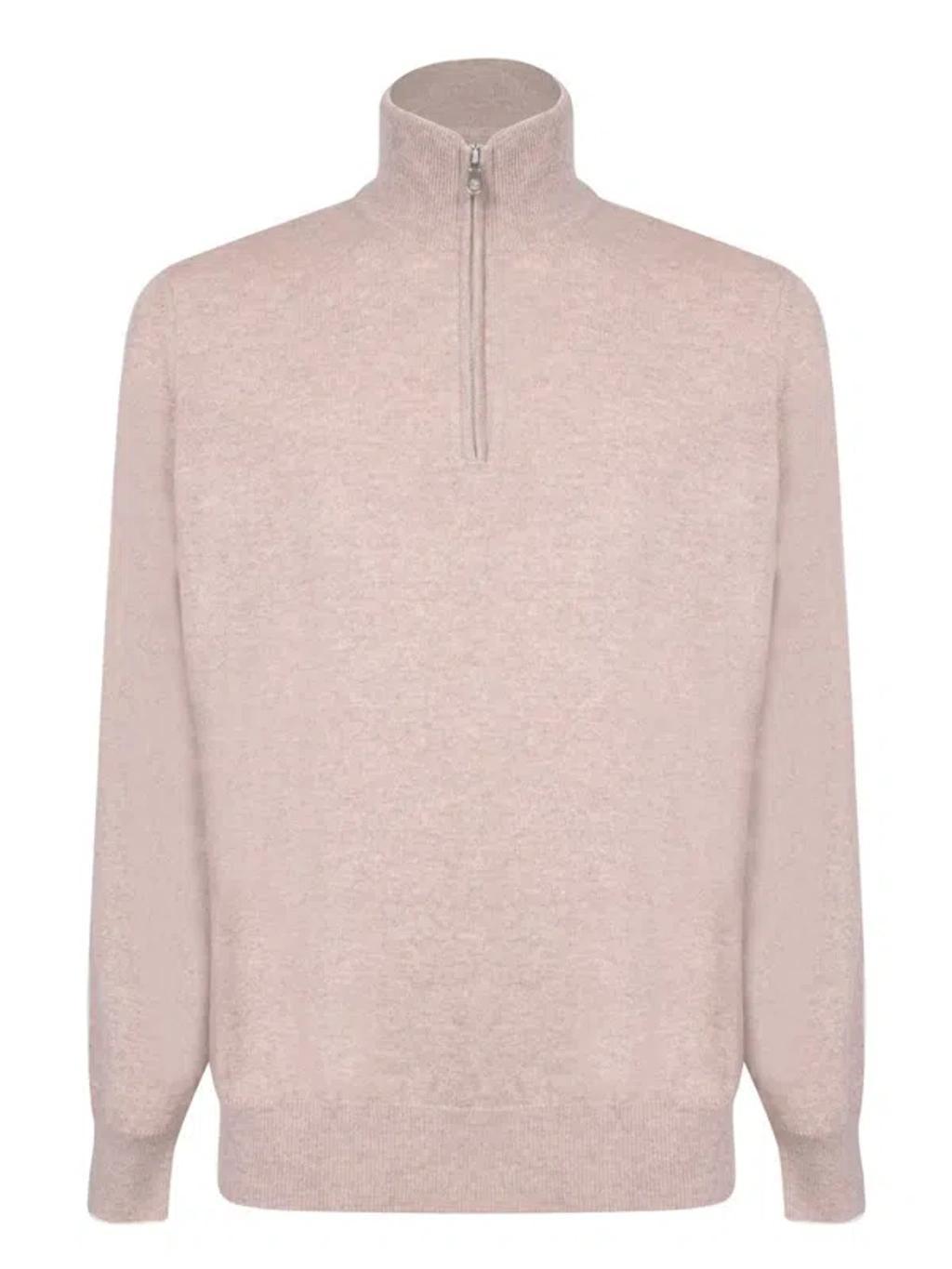 BRUNELLO CUCINELLI Quarter-zip Cashmere Jumper In Pink Product Image