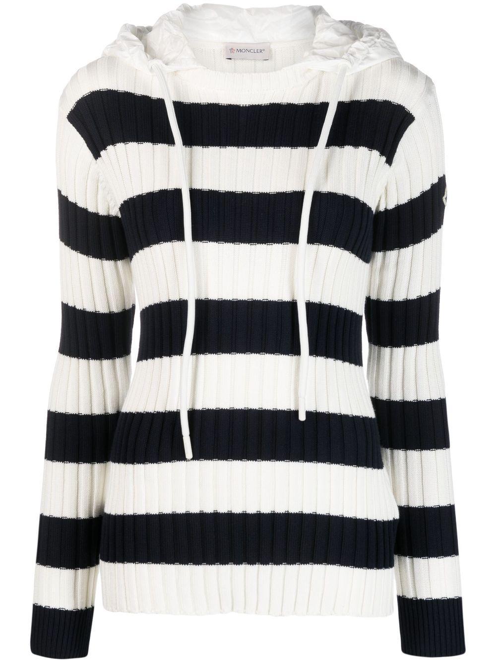 MONCLER Striped Hooded Sweater In White Product Image