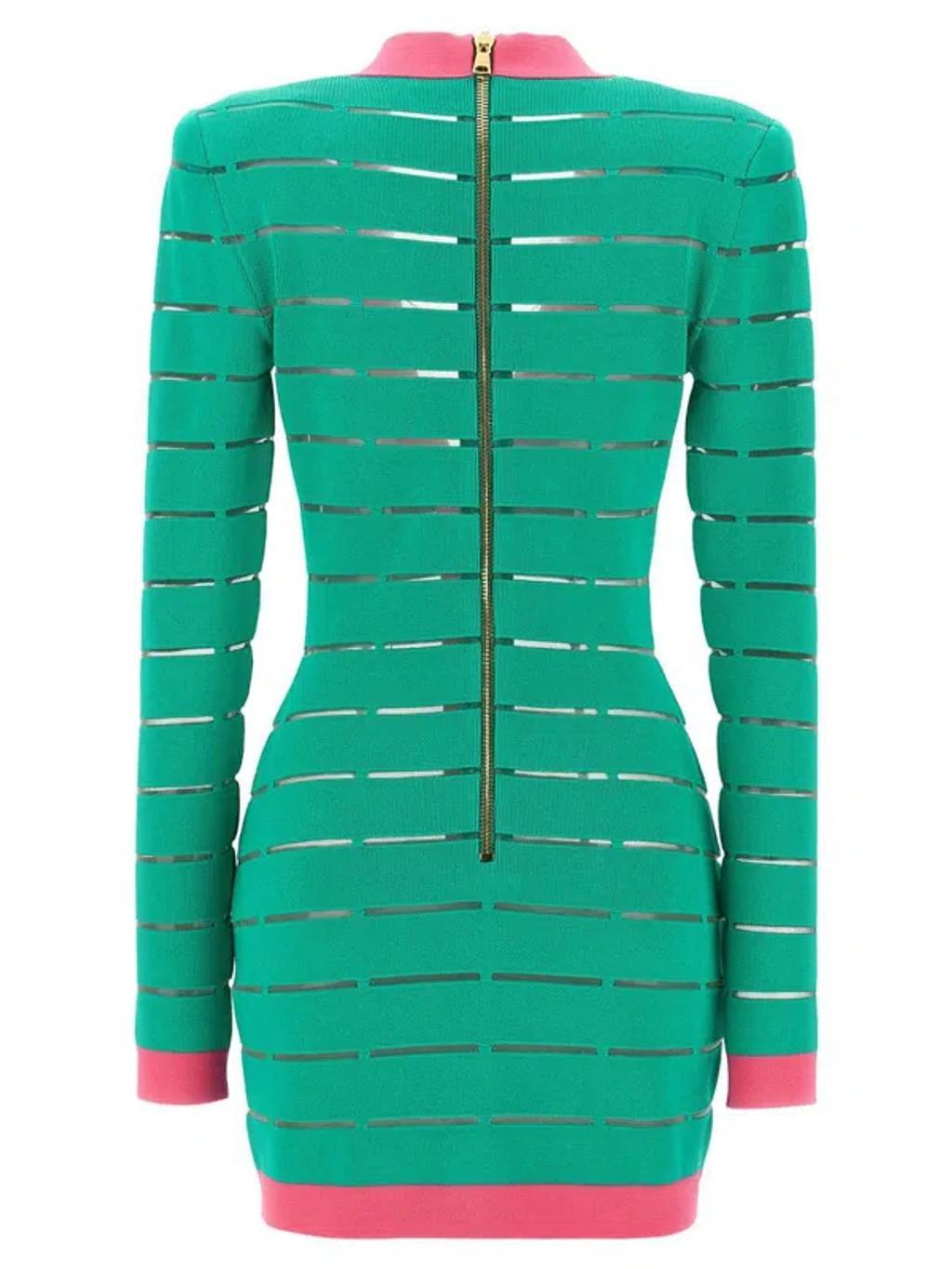 BALMAIN Two-tone Knit Dress In Green Product Image