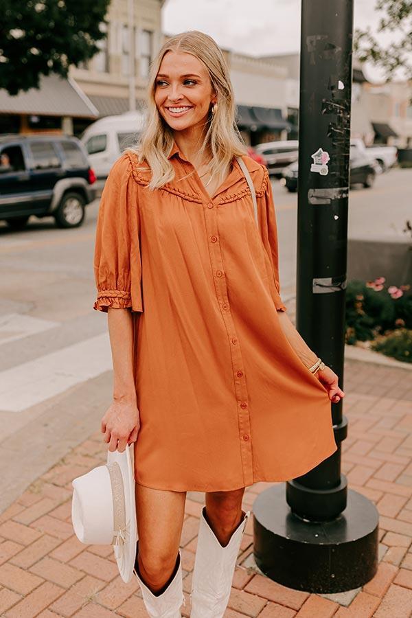 Falling Leaves Button Down Mini Dress in Pumpkin Product Image